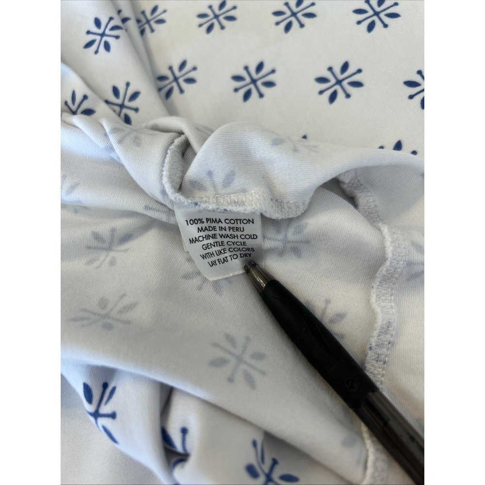 LAKE Pajamas Womens XL Pima Cotton Long-Short Set White Blue Floral Starburst - Picture 7 of 10